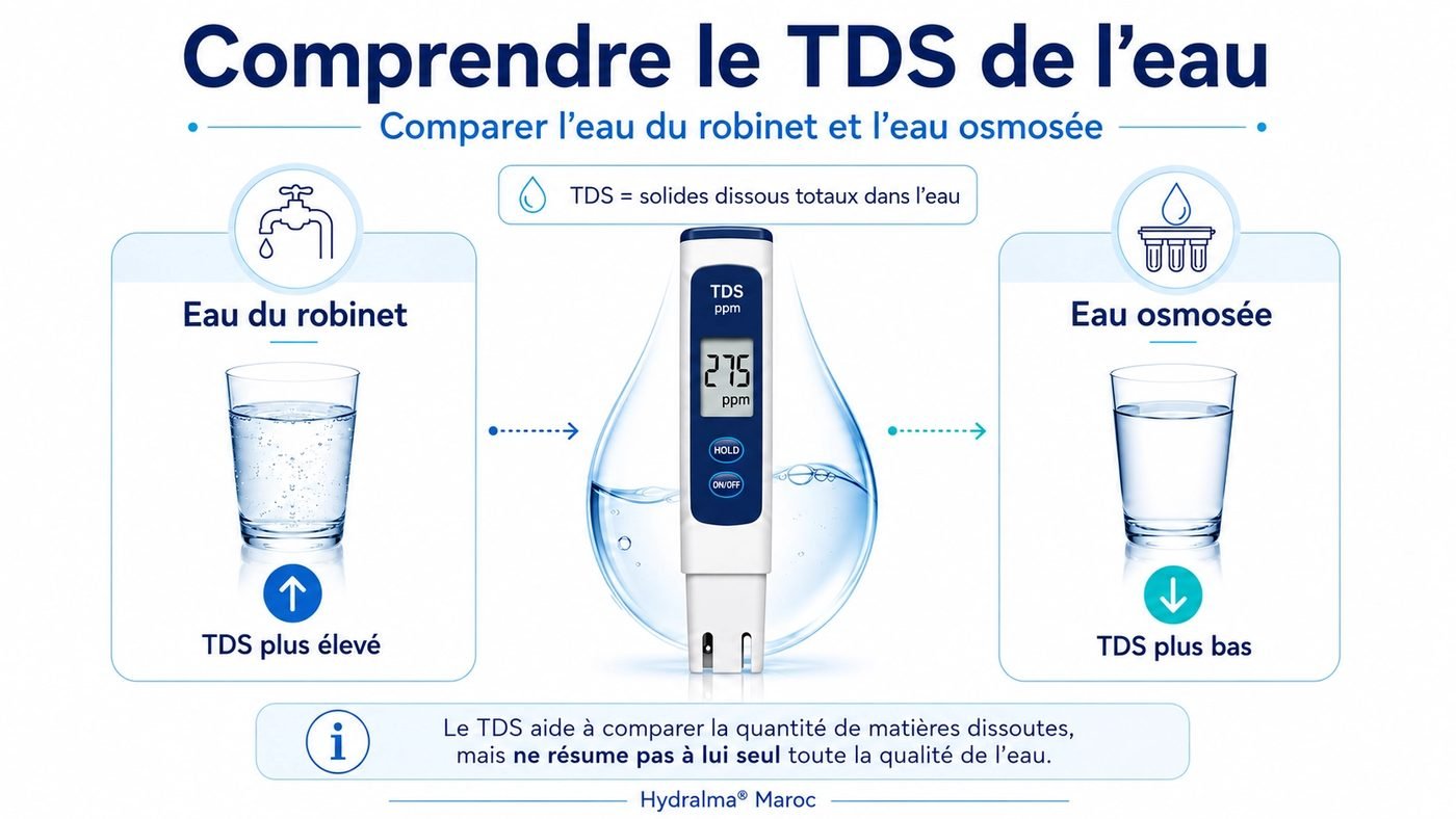 Comprendre le TDS de l’eau au Maroc avec comparaison entre eau du robinet et eau osmosée